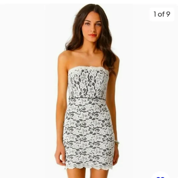 DVF size 8 Diane Von Furstenberg strapless lace dress, Black White DVF size 8 Diane Von Furstenberg strapless lace dress, Black White